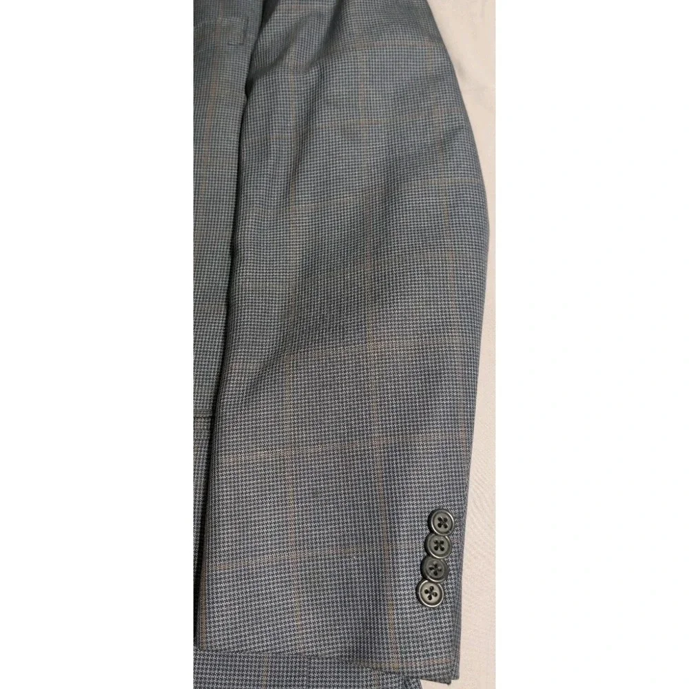 Peter Millar Sport Coat Blazer 46T Blue Windowpane Wool Silk Linen Made Canada